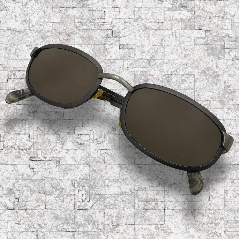 Vtg 90s Revo 1416/044 “City” Sunglasses Italy Gunmetal Brown Light Mirror Lenses